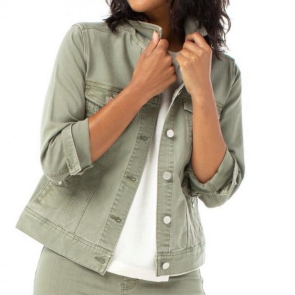 Liverpool olive green lightweight stretch jean jacket